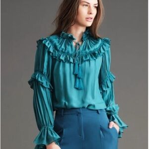 Haute Hippie Teal Ruffled Blouse